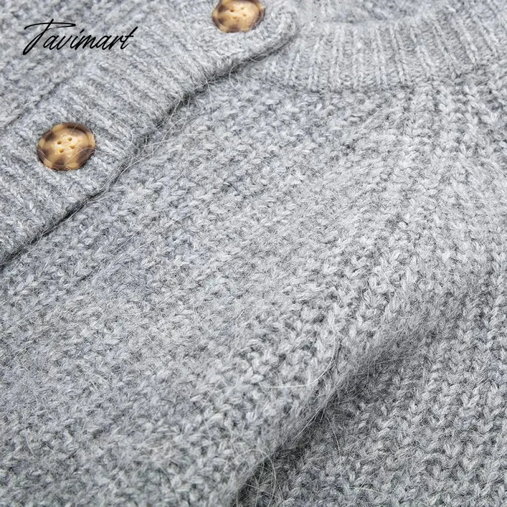 Tavimart Elegant Cardigan Women Fashion Knitted Cardigan Sweater Vintage Long Sleeve Top Buttons Slim Female Outerwear Chic Tops