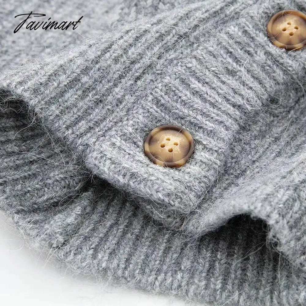 Tavimart Elegant Cardigan Women Fashion Knitted Cardigan Sweater Vintage Long Sleeve Top Buttons Slim Female Outerwear Chic Tops
