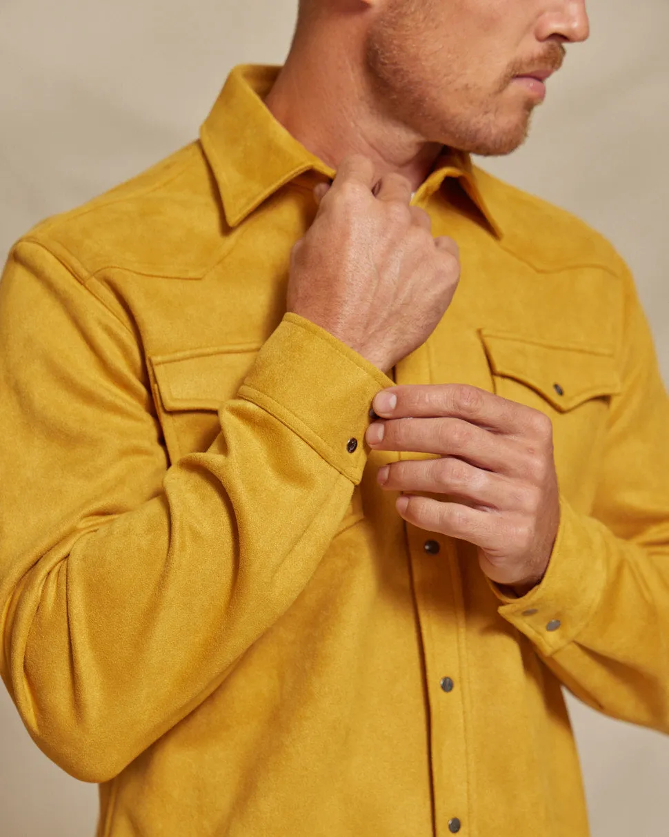 Wyatt Mens Microsuede Shirt Jacket in Dijon Yellow
