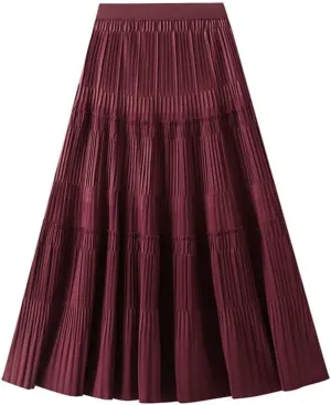 Thick Pleated Skirt Women Autumn Winter Vintage Midi Long A-Line Skirt Korean Fashion Long Skirt