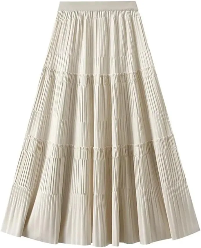 Thick Pleated Skirt Women Autumn Winter Vintage Midi Long A-Line Skirt Korean Fashion Long Skirt