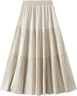 Thick Pleated Skirt Women Autumn Winter Vintage Midi Long A-Line Skirt Korean Fashion Long Skirt