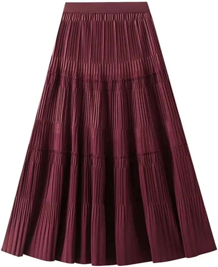 Thick Pleated Skirt Women Autumn Winter Vintage Midi Long A-Line Skirt Korean Fashion Long Skirt
