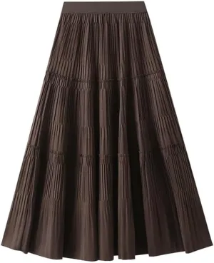 Thick Pleated Skirt Women Autumn Winter Vintage Midi Long A-Line Skirt Korean Fashion Long Skirt
