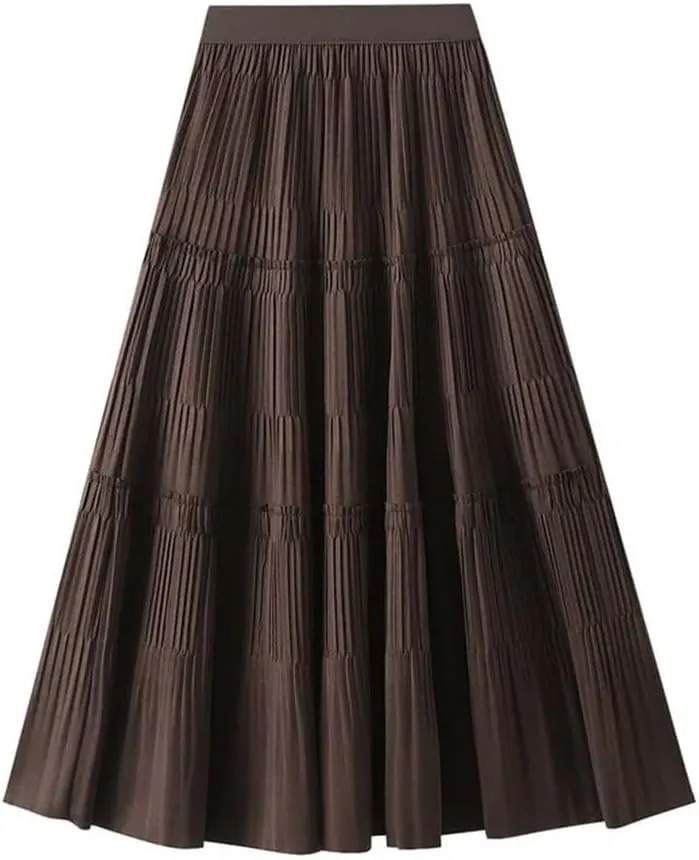 Thick Pleated Skirt Women Autumn Winter Vintage Midi Long A-Line Skirt Korean Fashion Long Skirt