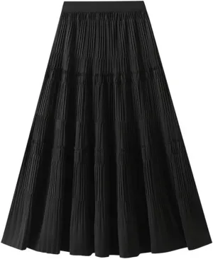 Thick Pleated Skirt Women Autumn Winter Vintage Midi Long A-Line Skirt Korean Fashion Long Skirt