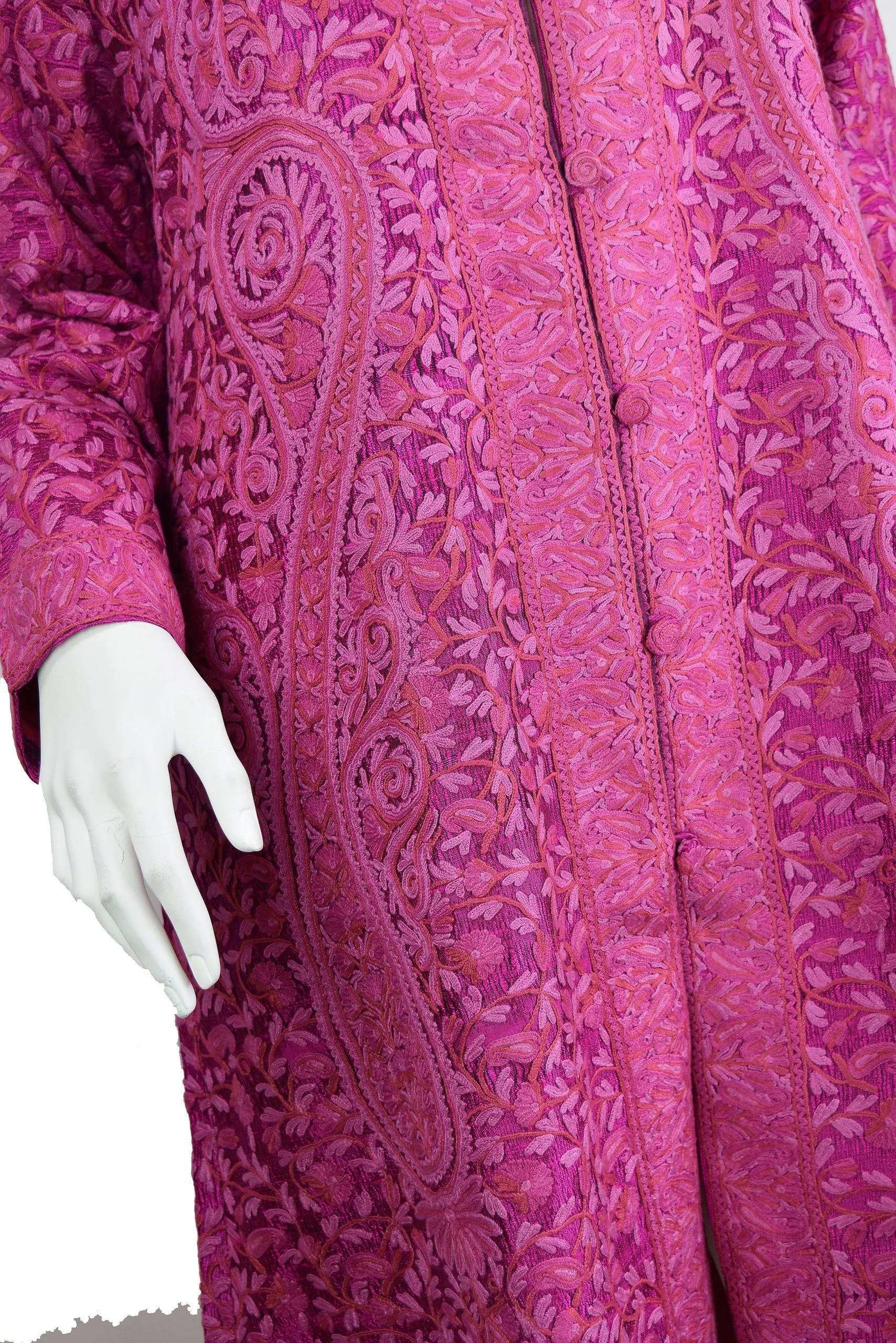 Venus Magenta Pink Silk Jacket Dinner Paisley Floral Evening Dress Coat Hand Embroidered Kashmir