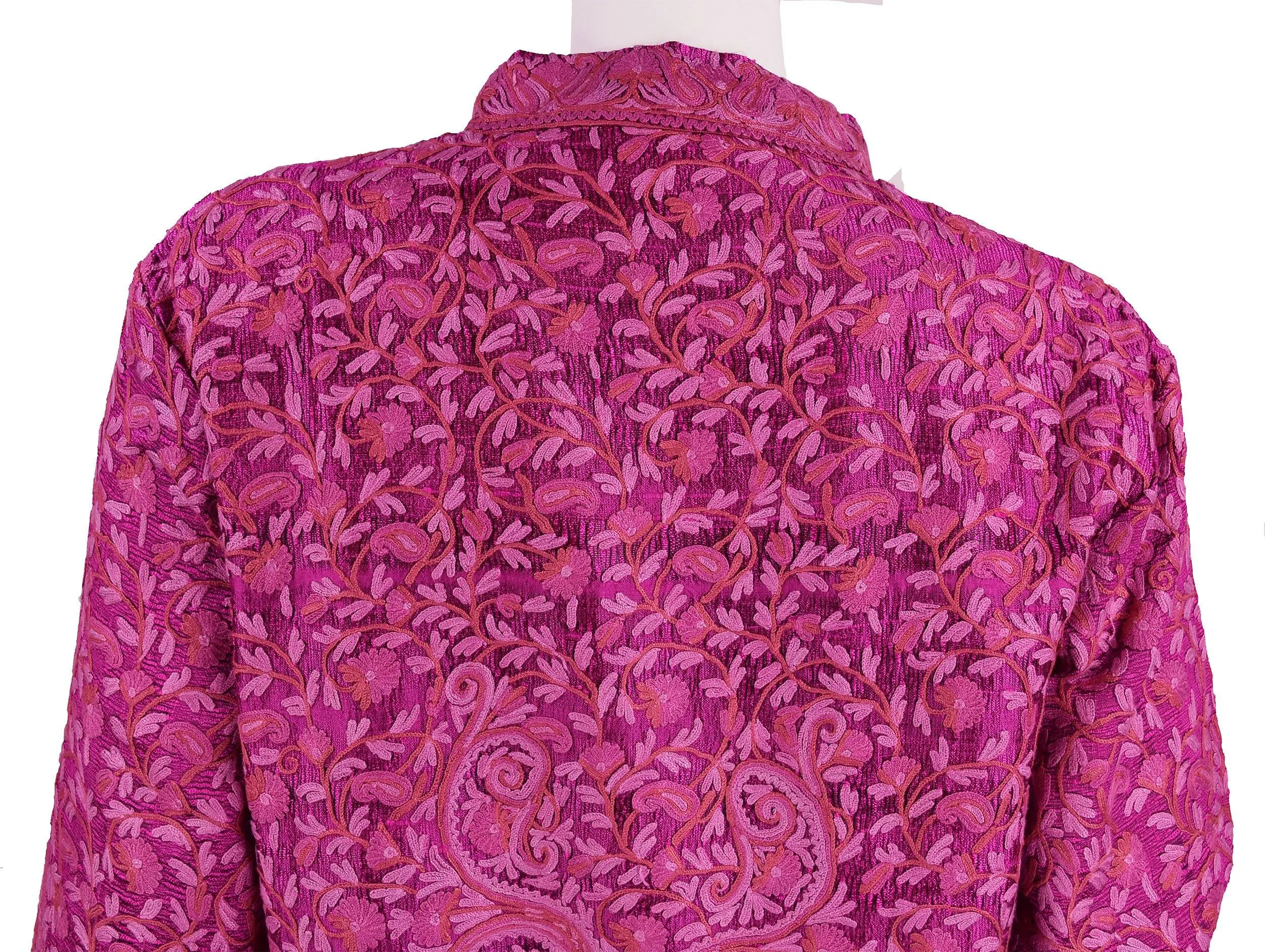 Venus Magenta Pink Silk Jacket Dinner Paisley Floral Evening Dress Coat Hand Embroidered Kashmir