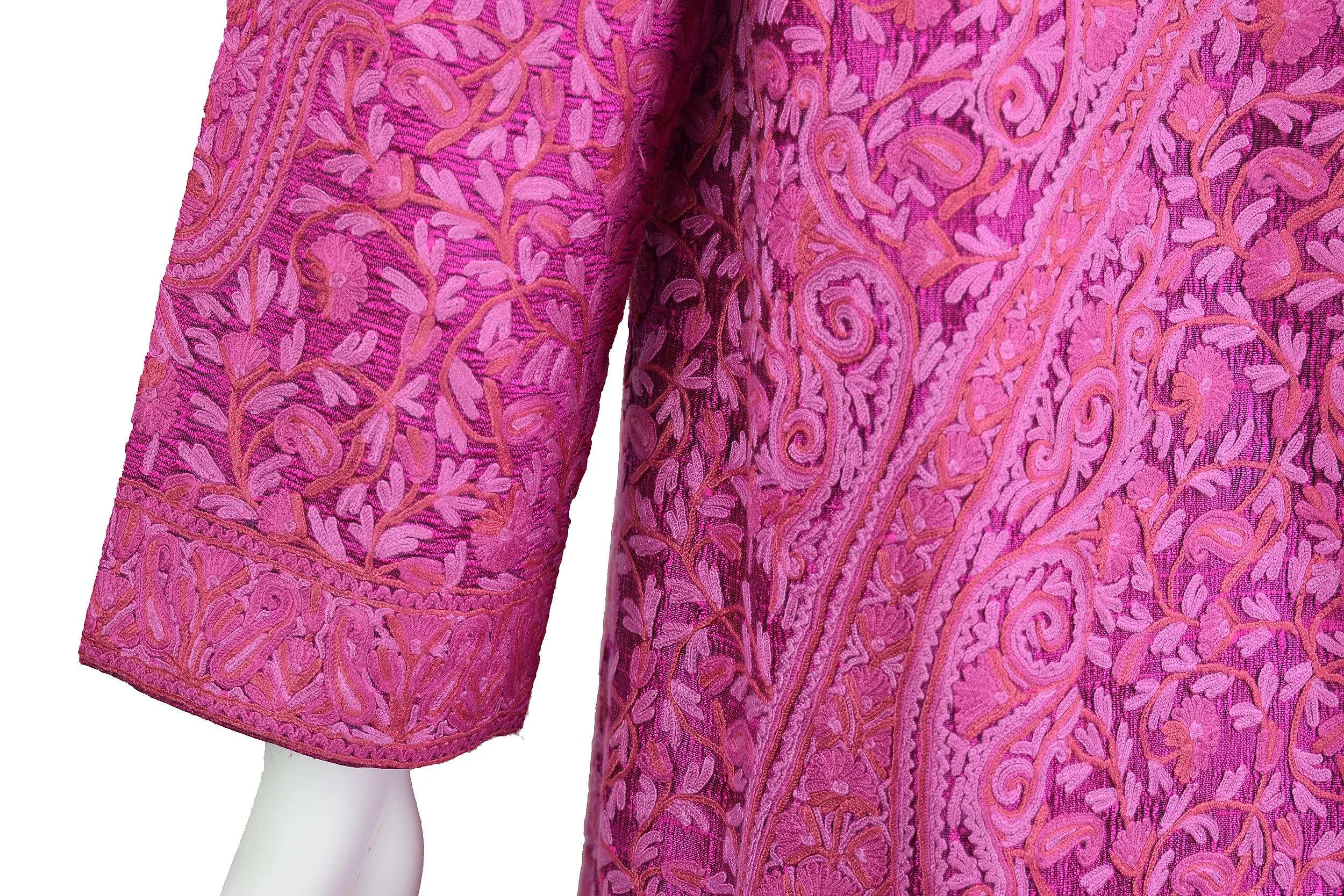 Venus Magenta Pink Silk Jacket Dinner Paisley Floral Evening Dress Coat Hand Embroidered Kashmir
