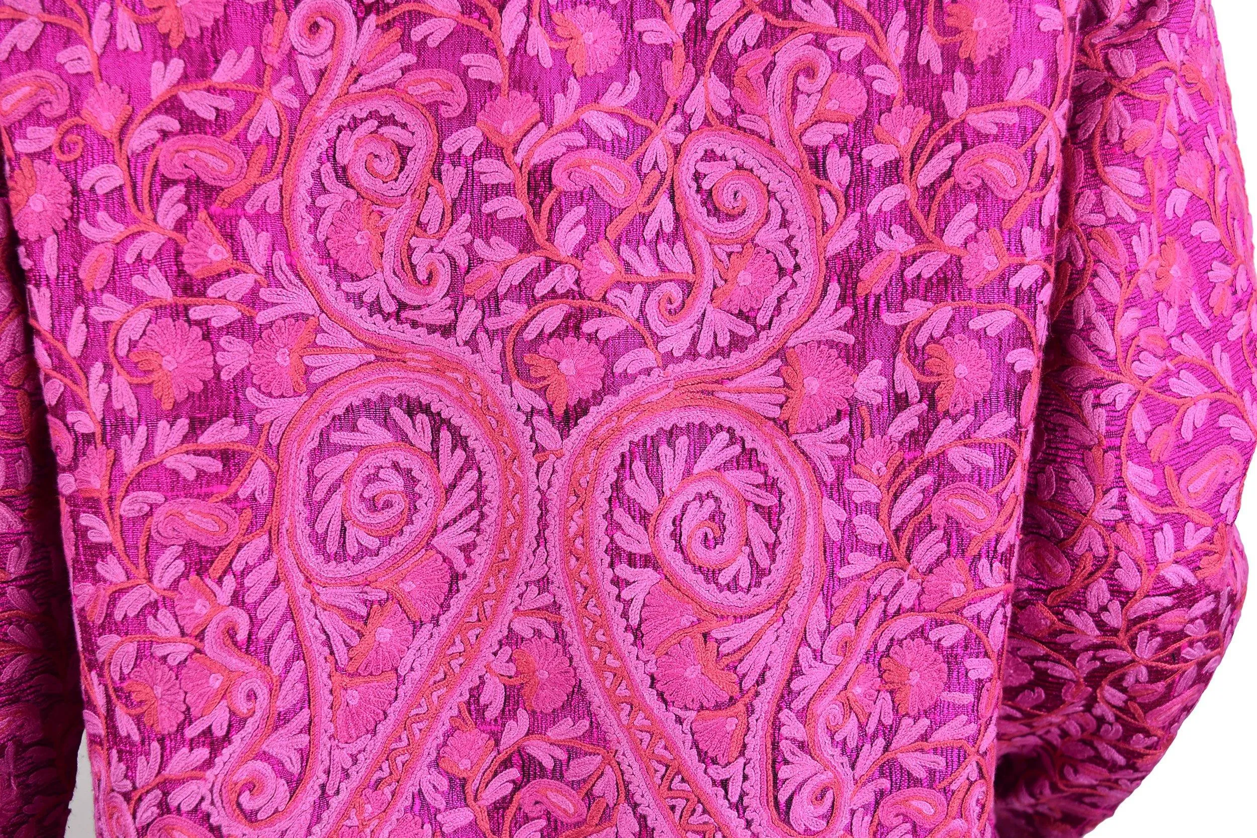 Venus Magenta Pink Silk Jacket Dinner Paisley Floral Evening Dress Coat Hand Embroidered Kashmir
