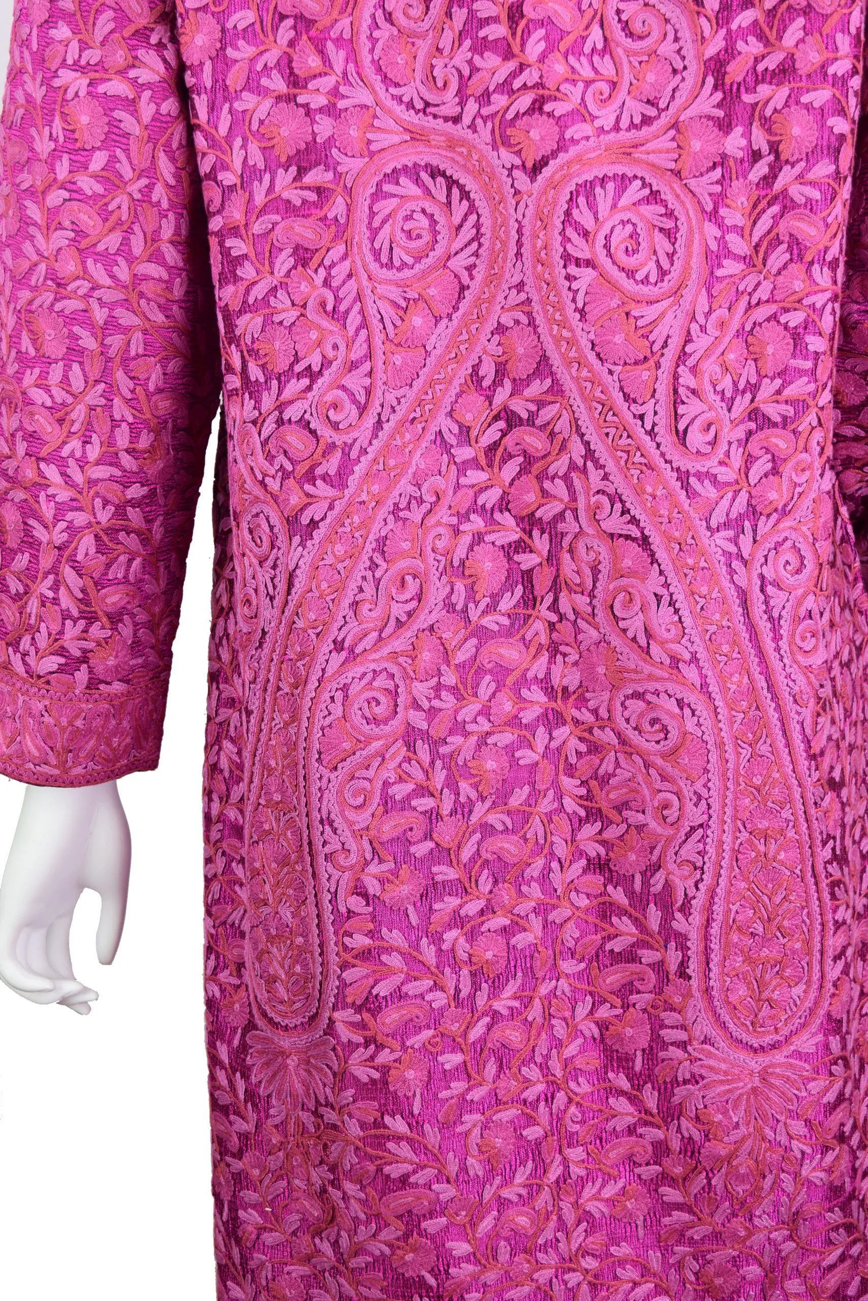 Venus Magenta Pink Silk Jacket Dinner Paisley Floral Evening Dress Coat Hand Embroidered Kashmir