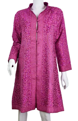 Venus Magenta Pink Silk Jacket Dinner Paisley Floral Evening Dress Coat Hand Embroidered Kashmir
