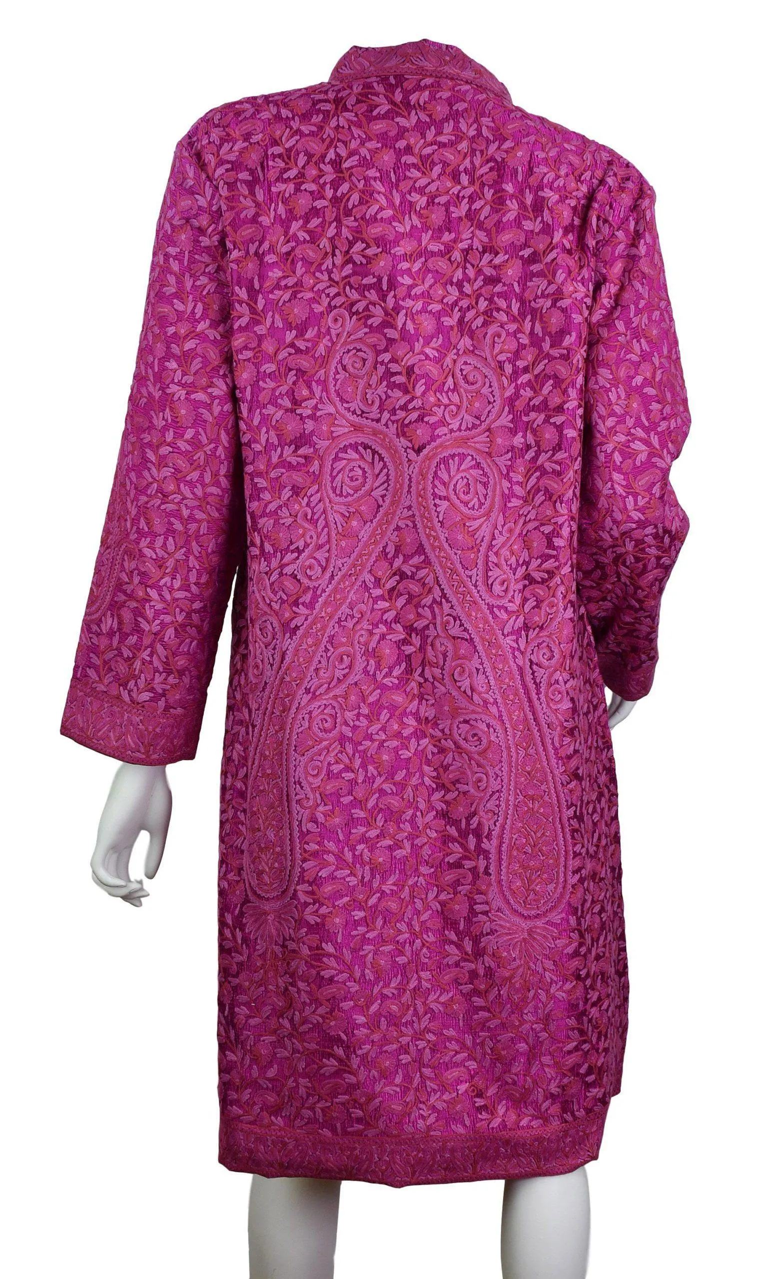 Venus Magenta Pink Silk Jacket Dinner Paisley Floral Evening Dress Coat Hand Embroidered Kashmir