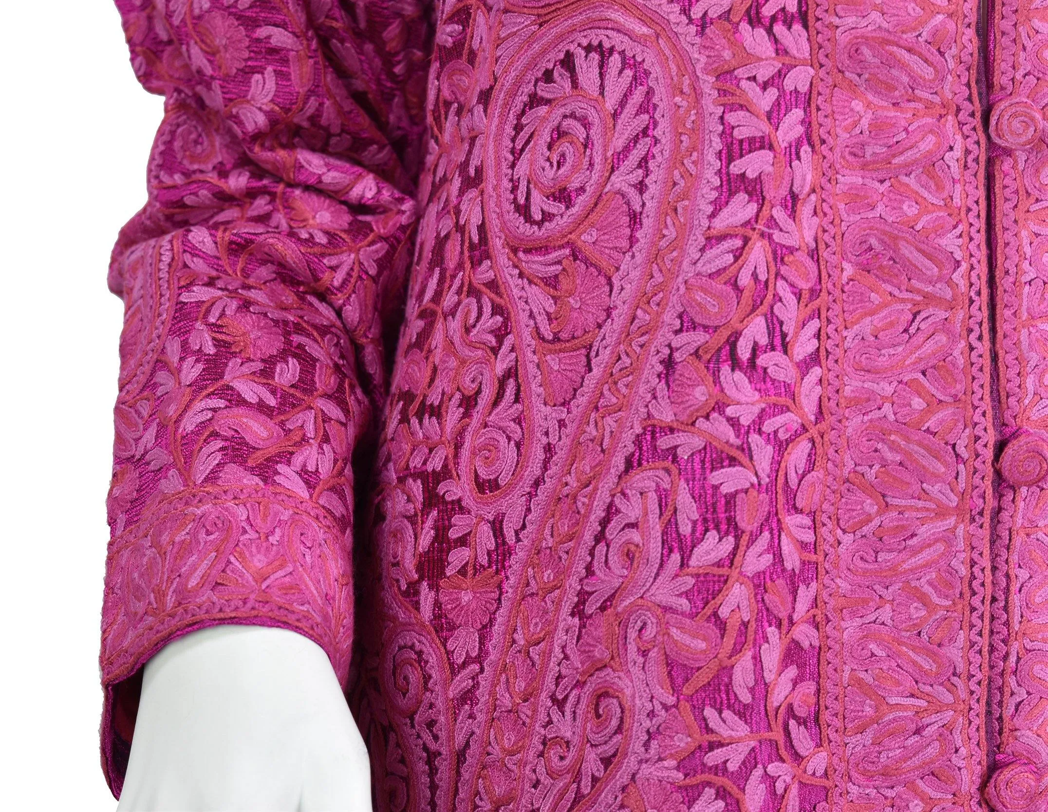 Venus Magenta Pink Silk Jacket Dinner Paisley Floral Evening Dress Coat Hand Embroidered Kashmir
