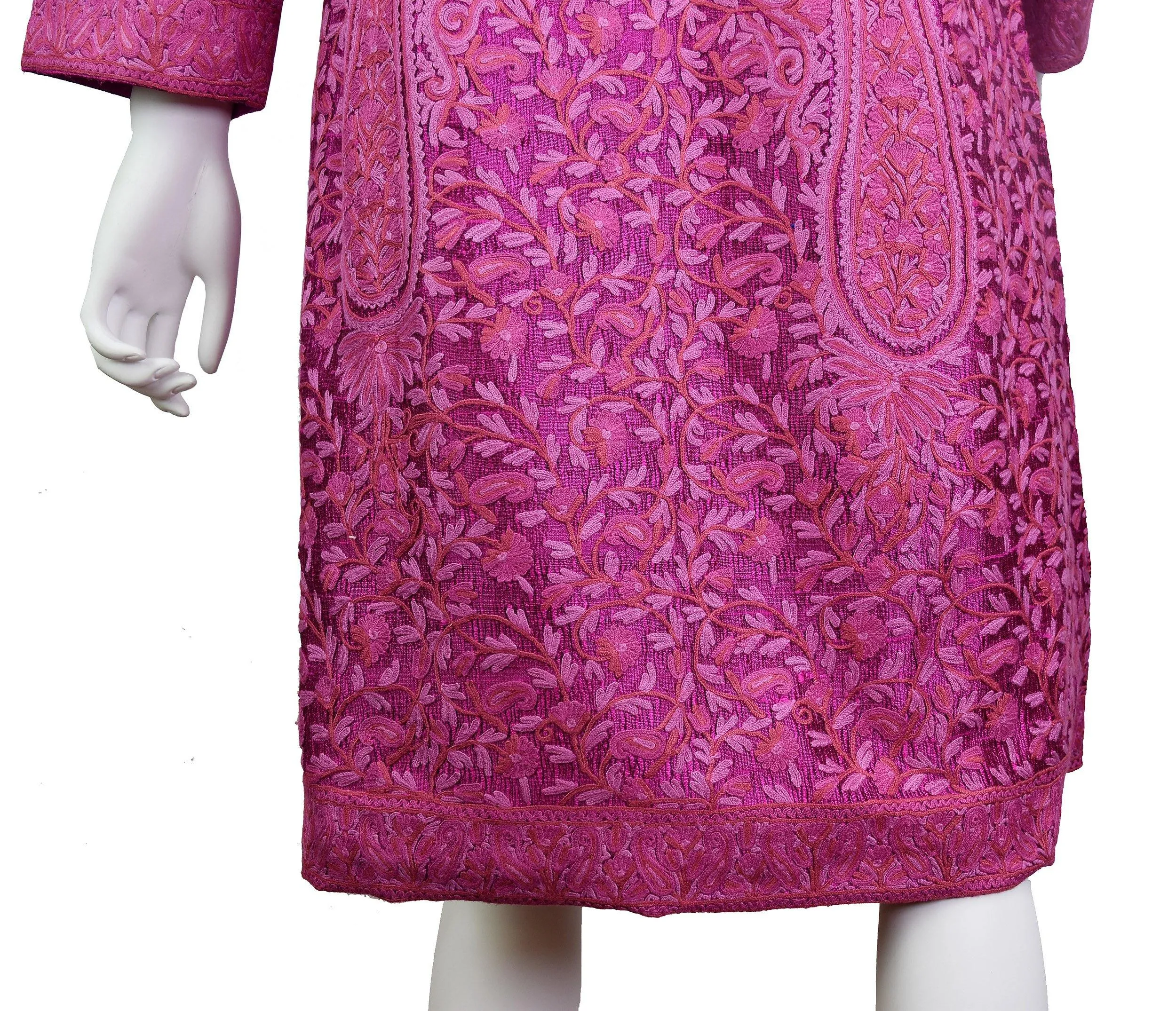 Venus Magenta Pink Silk Jacket Dinner Paisley Floral Evening Dress Coat Hand Embroidered Kashmir