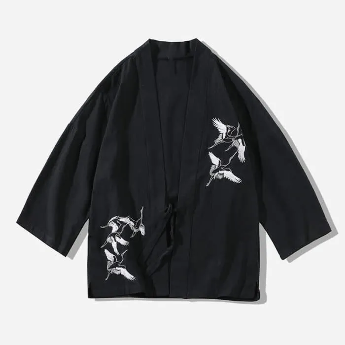 Vintage Crane Embroidery Outerwear