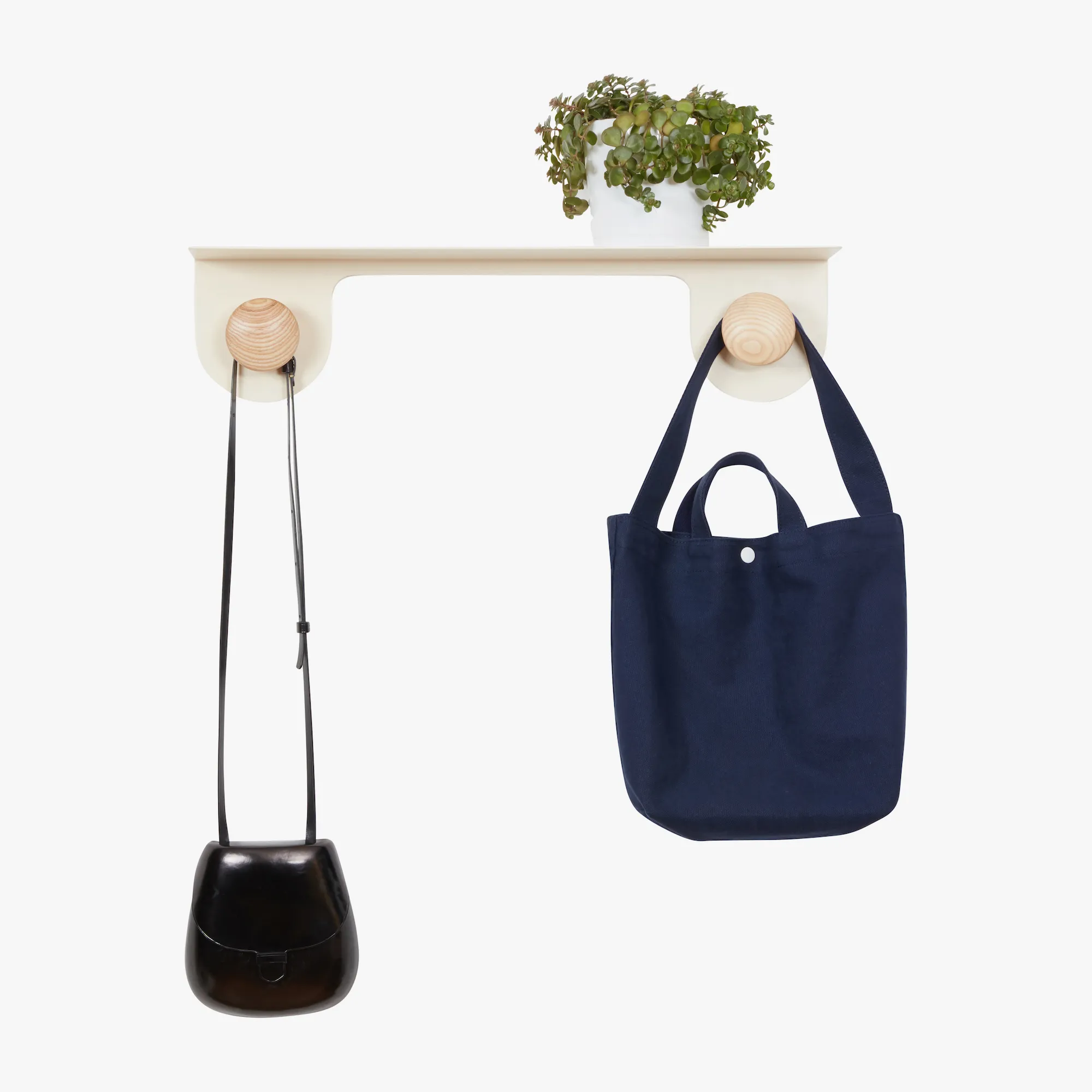 Wall Shelf with Double Dots Hooks (Cream)
