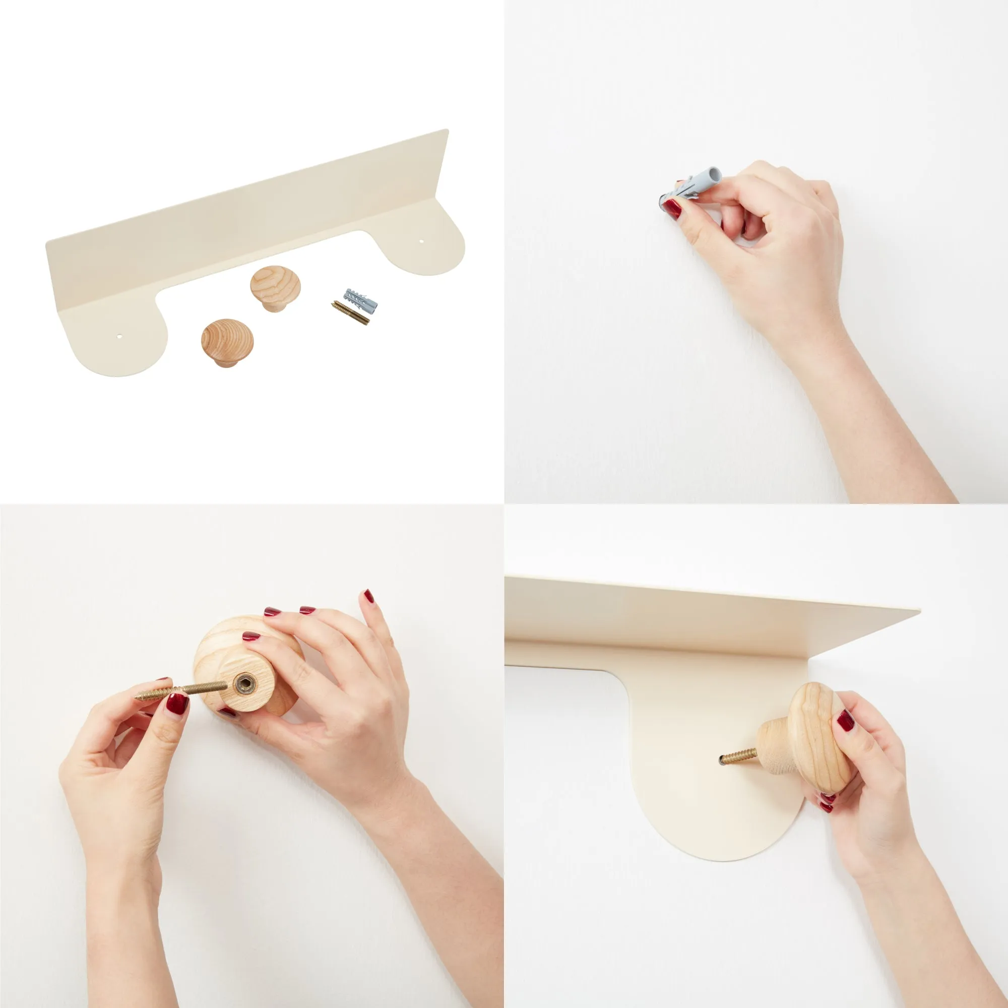 Wall Shelf with Double Dots Hooks (Cream)