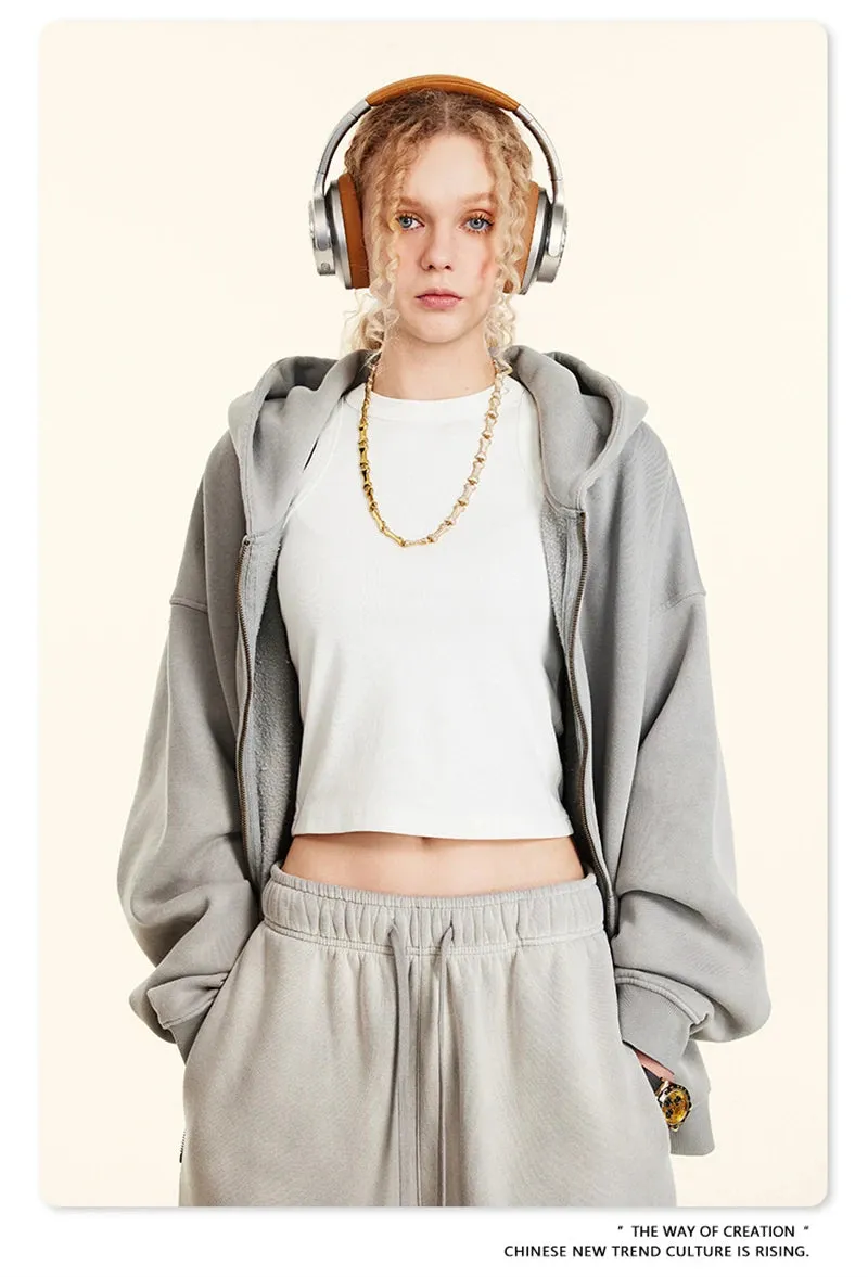 Warm thick faded washed zipper Hoodie Oversized