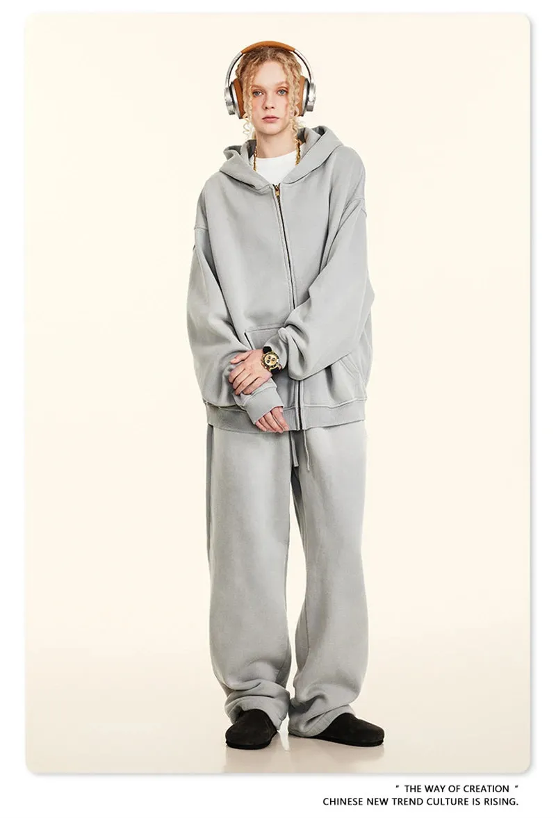 Warm thick faded washed zipper Hoodie Oversized
