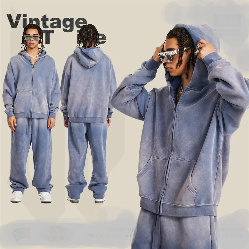 Warm thick faded washed zipper Hoodie Oversized