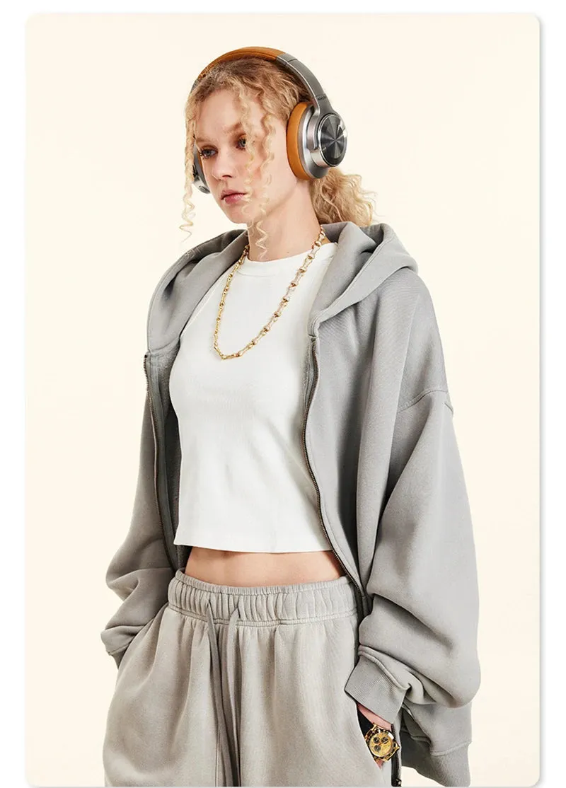 Warm thick faded washed zipper Hoodie Oversized