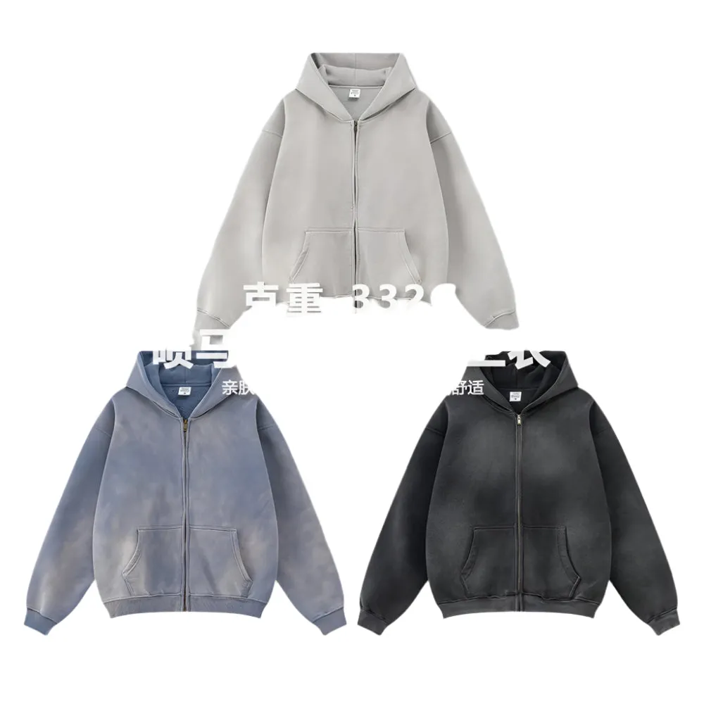 Warm thick faded washed zipper Hoodie Oversized