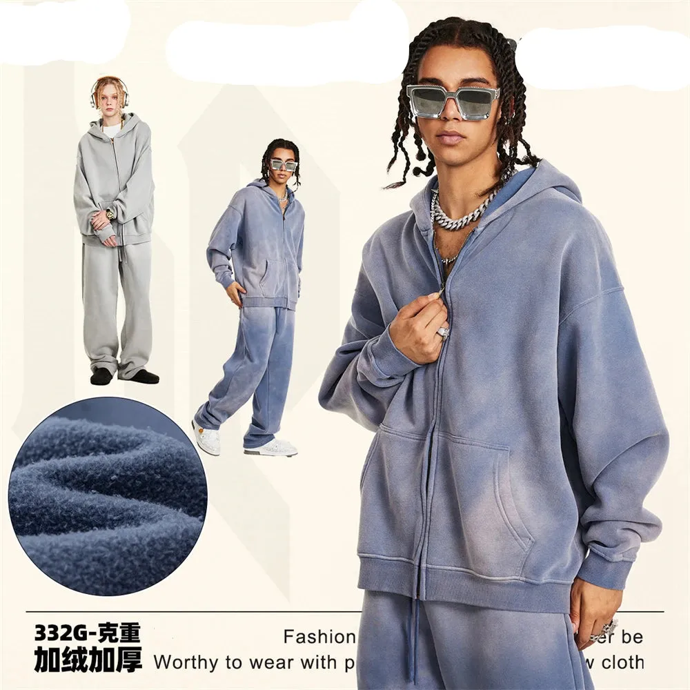 Warm thick faded washed zipper Hoodie Oversized