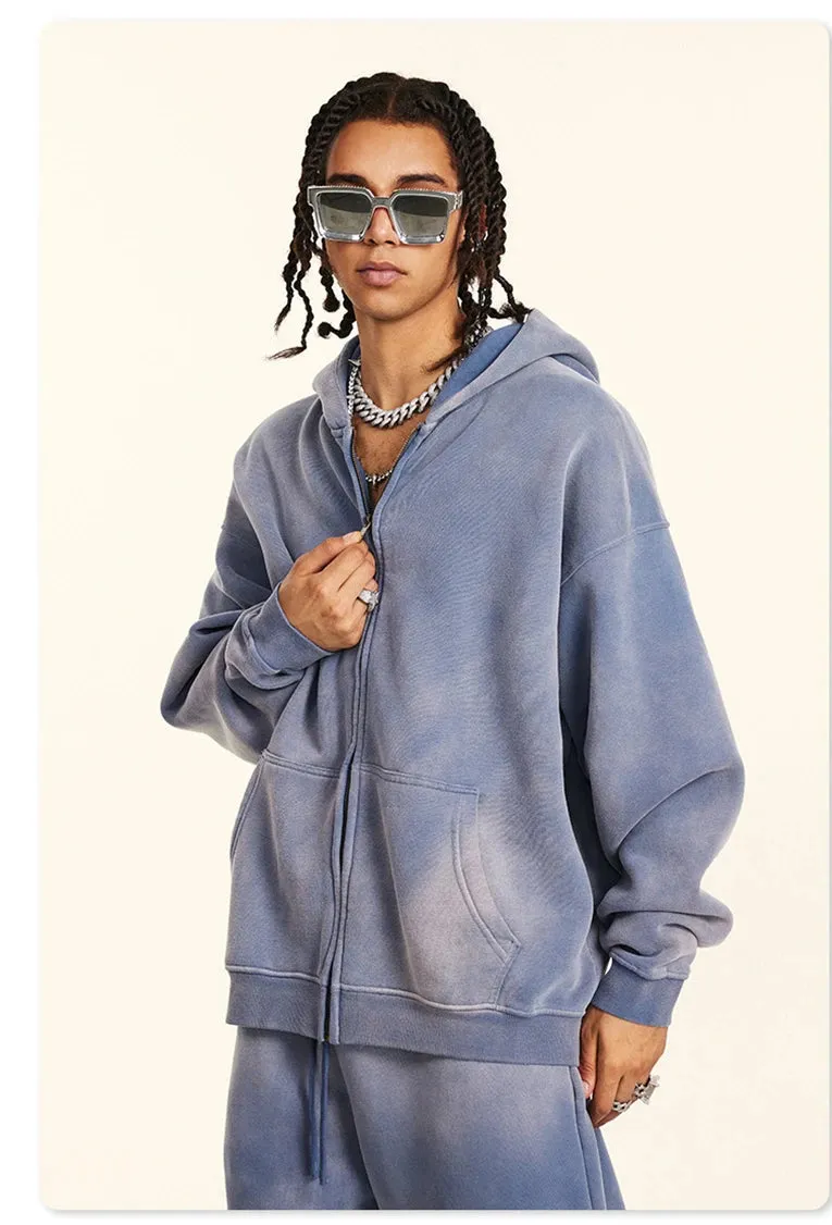 Warm thick faded washed zipper Hoodie Oversized