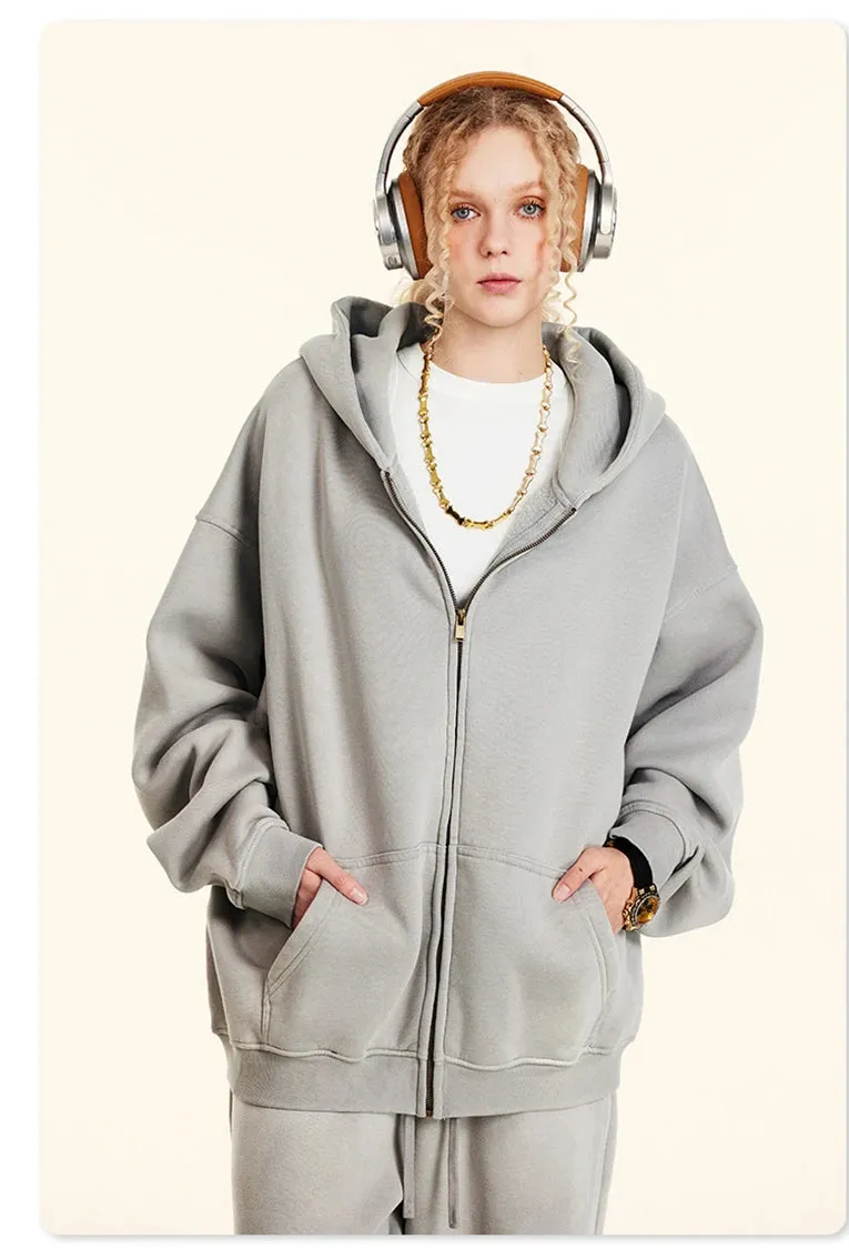 Warm thick faded washed zipper Hoodie Oversized