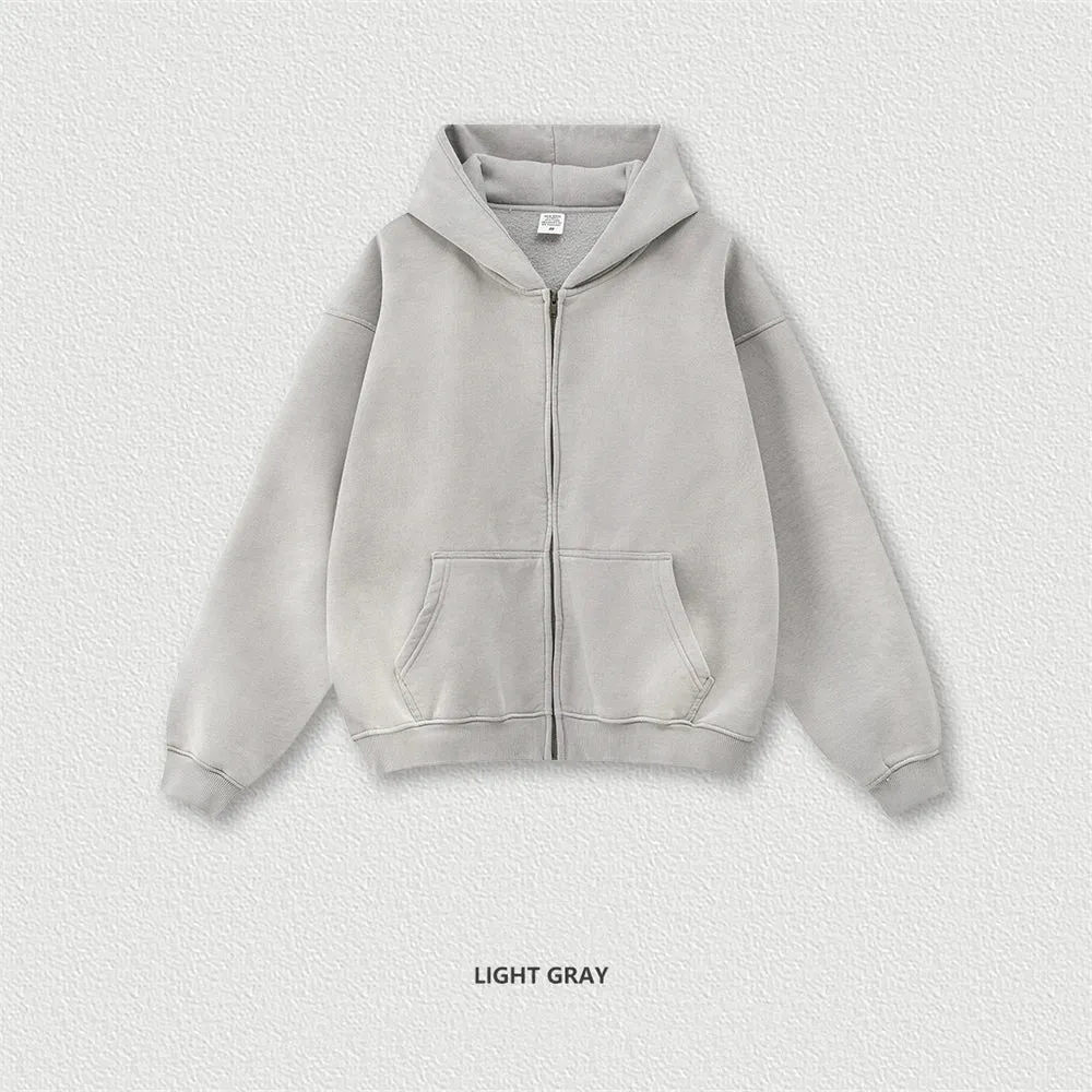 Warm thick faded washed zipper Hoodie Oversized