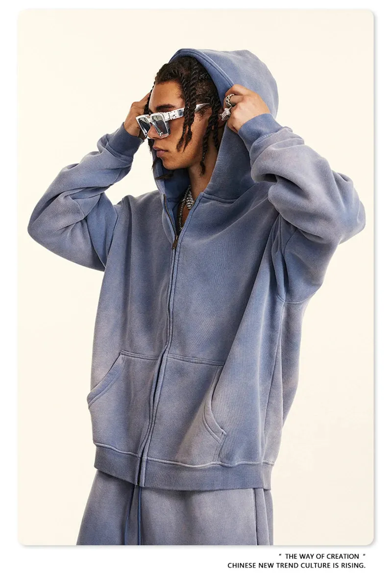 Warm thick faded washed zipper Hoodie Oversized
