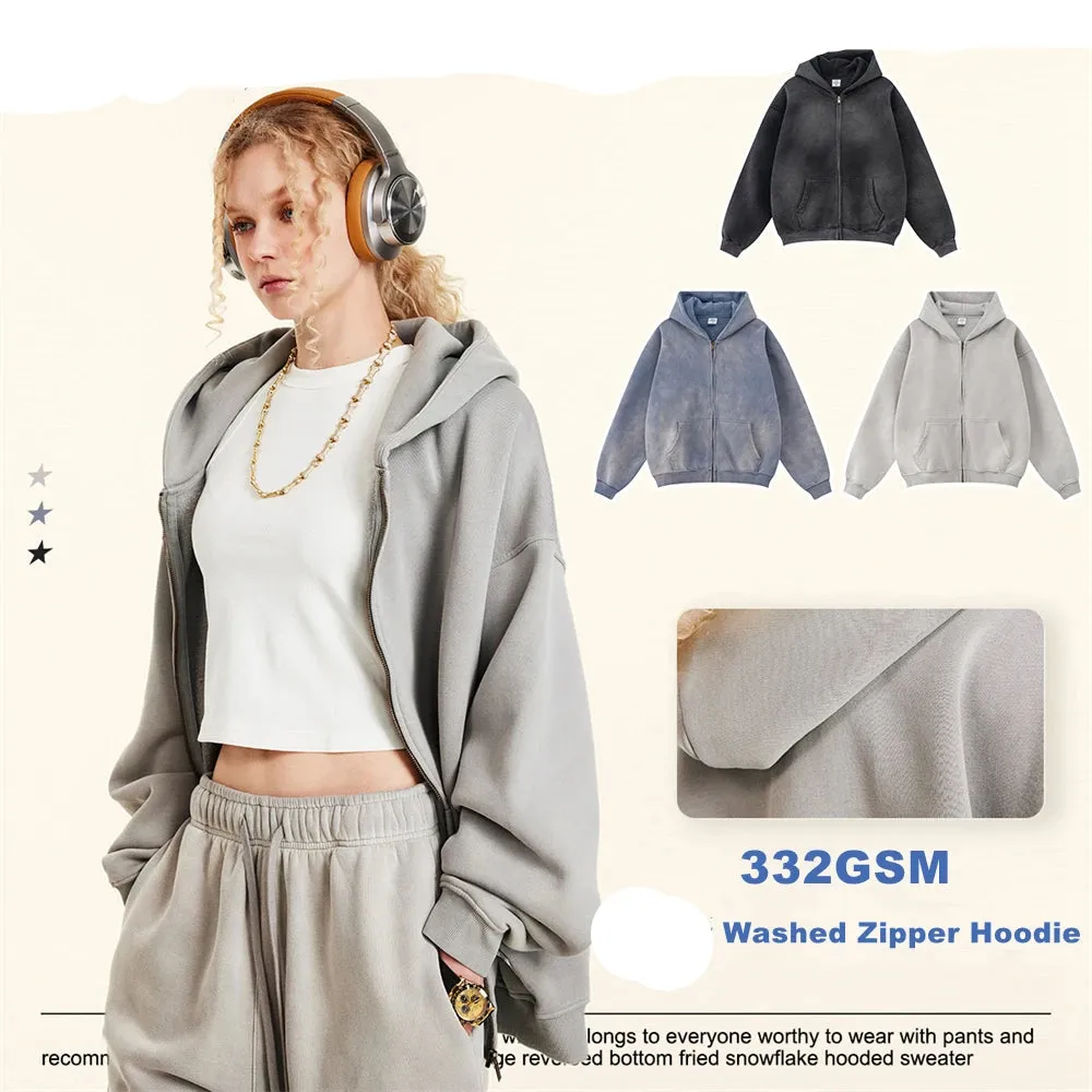 Warm thick faded washed zipper Hoodie Oversized