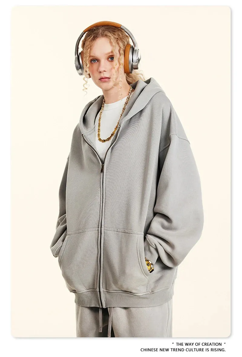 Warm thick faded washed zipper Hoodie Oversized