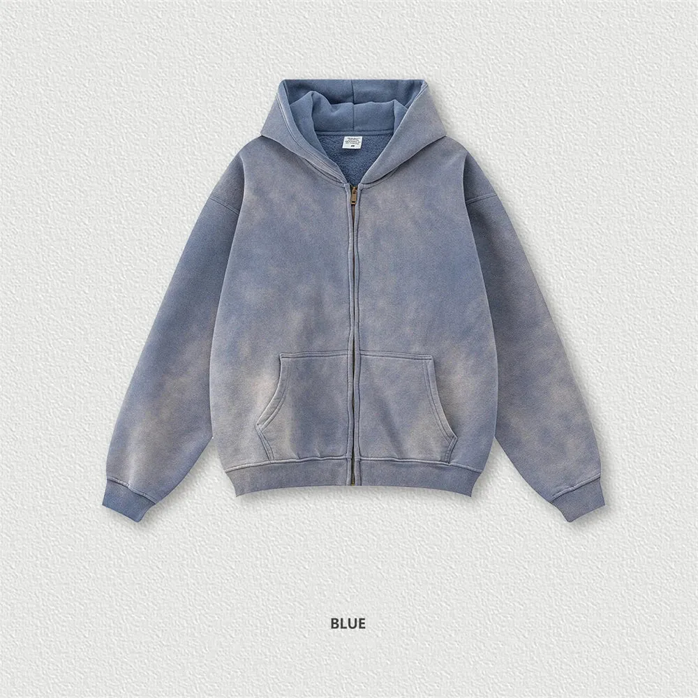 Warm thick faded washed zipper Hoodie Oversized