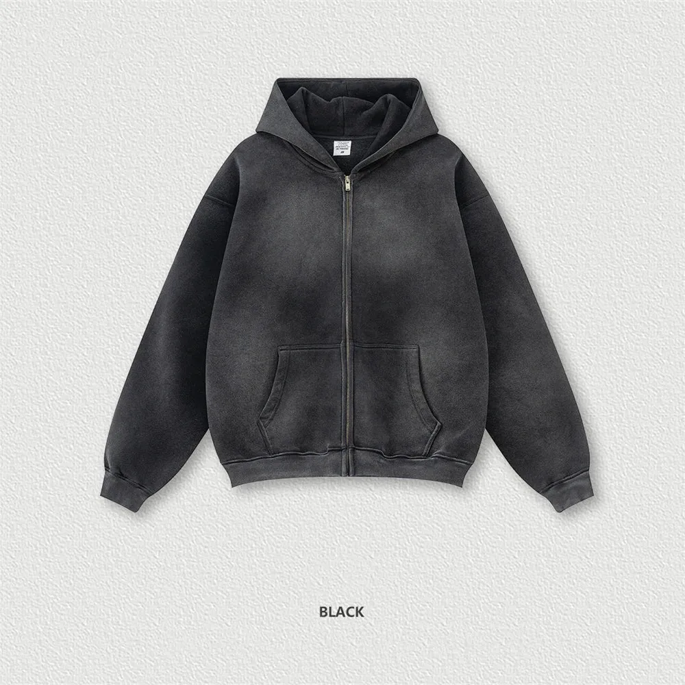 Warm thick faded washed zipper Hoodie Oversized