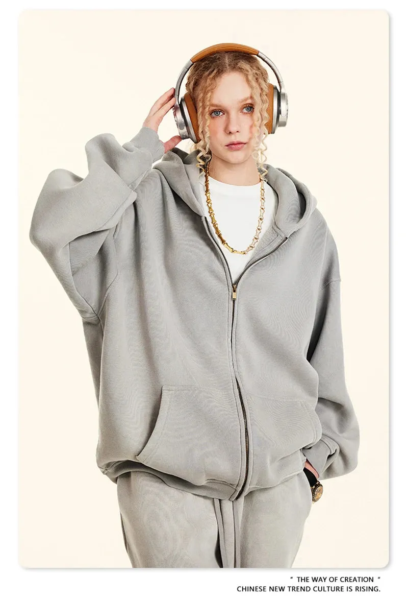 Warm thick faded washed zipper Hoodie Oversized