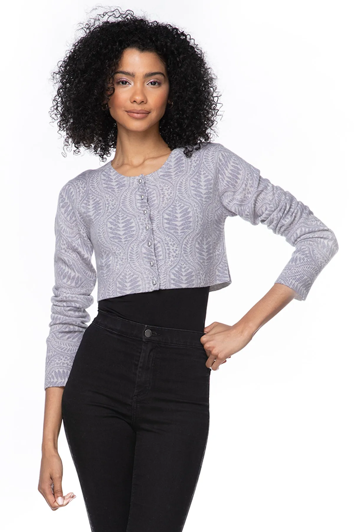 Washable Cashmere Printed Cropped Cardigan
