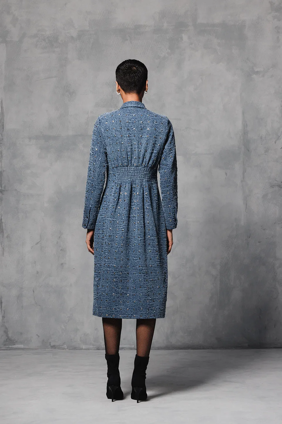 WASHED DENIM STUDDED TRENCH