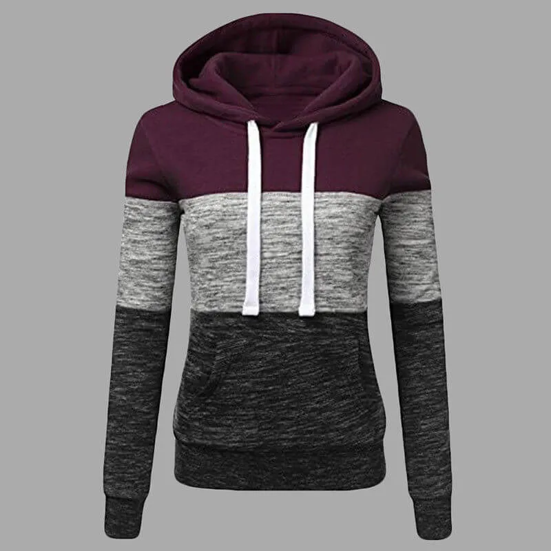 Winter Pullover Drawstring Colorblock Hoodie