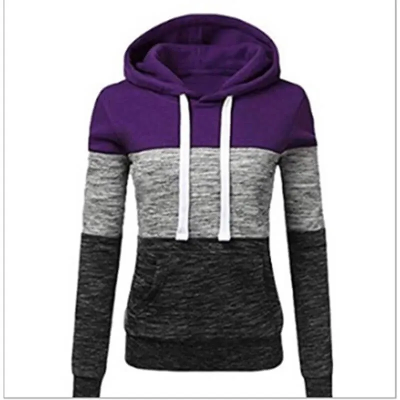 Winter Pullover Drawstring Colorblock Hoodie