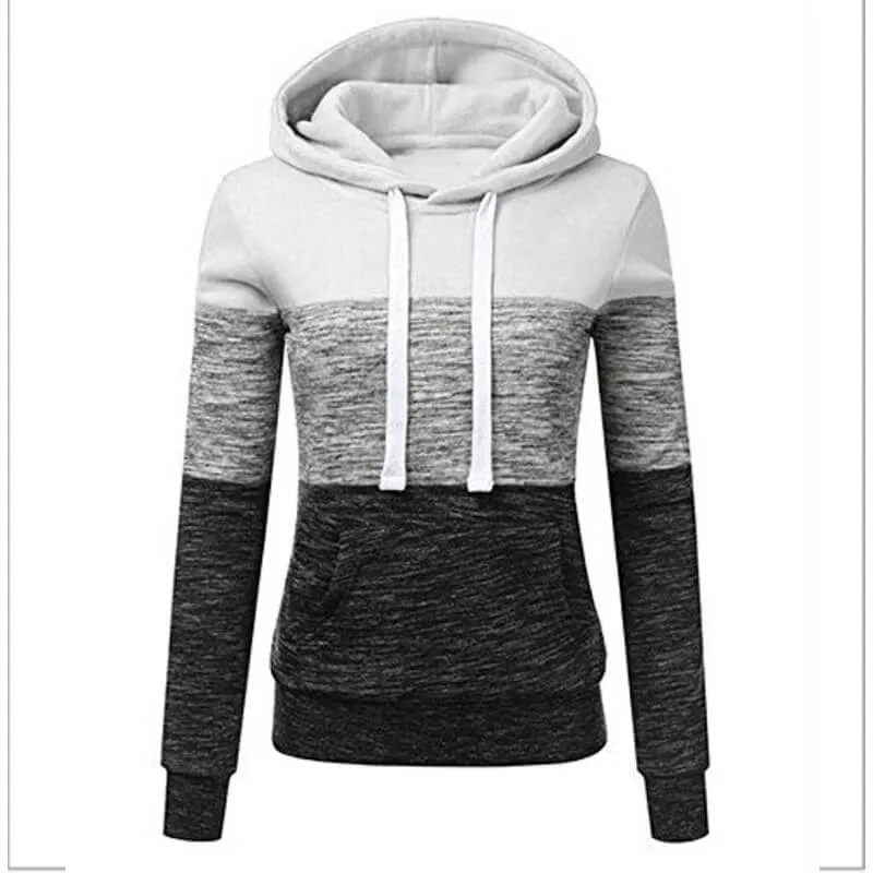 Winter Pullover Drawstring Colorblock Hoodie