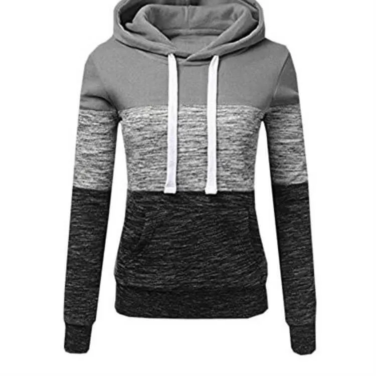 Winter Pullover Drawstring Colorblock Hoodie