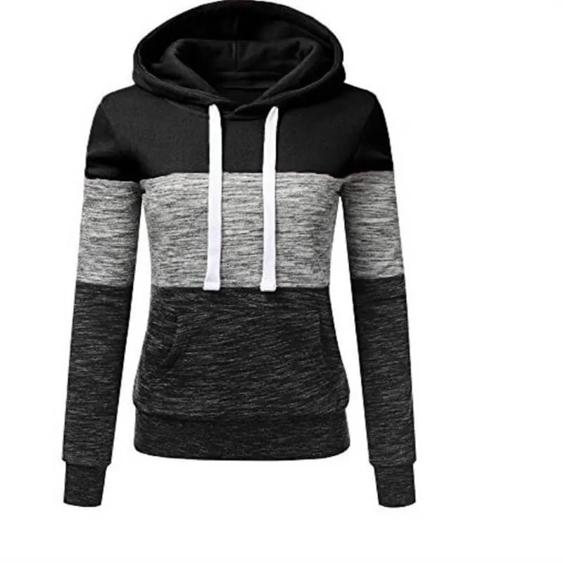 Winter Pullover Drawstring Colorblock Hoodie