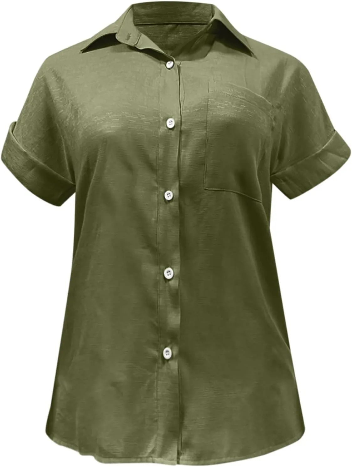 Women Short Sleeve Shirts Summer Linen Cotton Stand Button Shirts Minimalist Solid Loose Blouse Elegant Versatile Tops