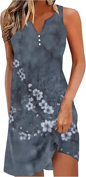 Women Sleeveless Casual Beach Dresses Boho Floral Print Sundress Comfortable Fashion Summer Clothes