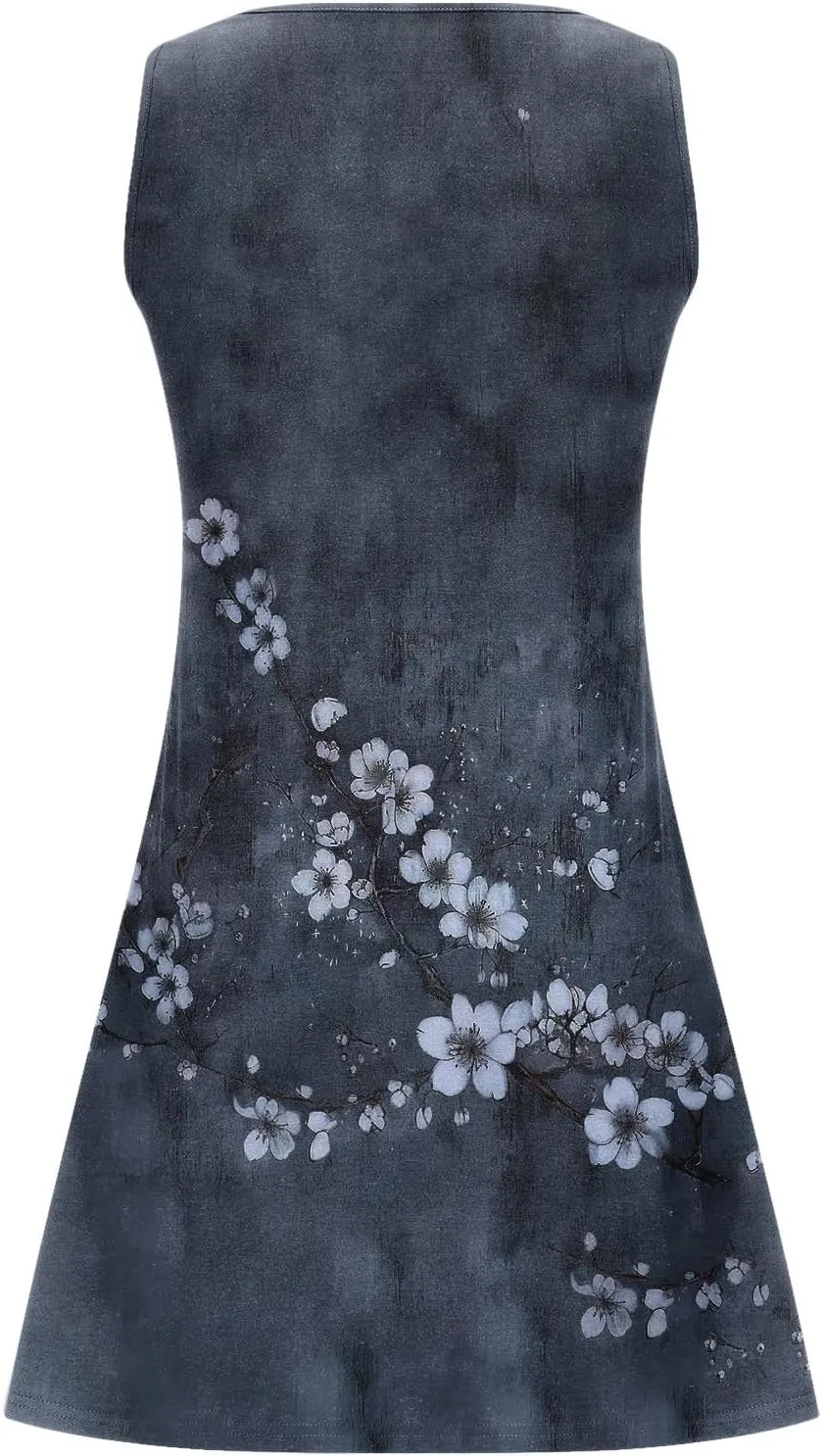 Women Sleeveless Casual Beach Dresses Boho Floral Print Sundress Comfortable Fashion Summer Clothes