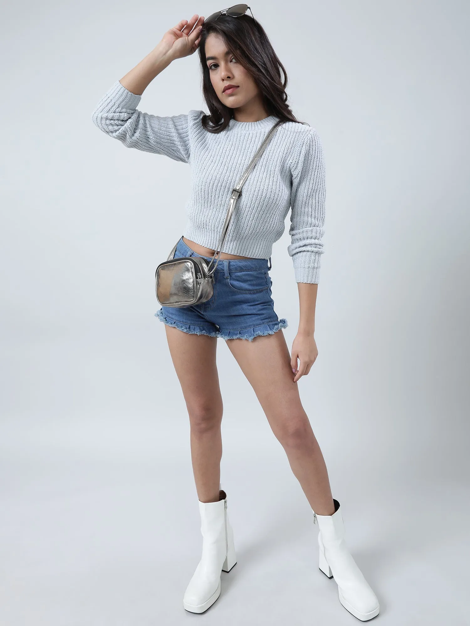 Women Slim Fit Grey Sweater