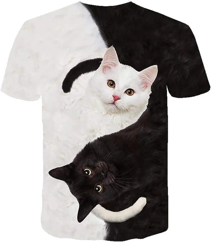 Women's 3D Print Cat T-Shirts Funny Cute Graphic Tee Crewneck Short Sleeve Casual Tops Shirt Teen Girl Vacation T-Shirt