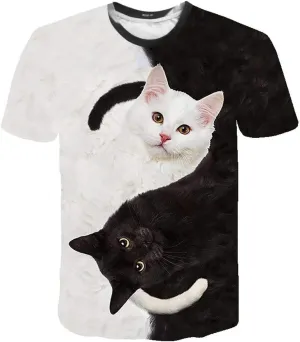 Women's 3D Print Cat T-Shirts Funny Cute Graphic Tee Crewneck Short Sleeve Casual Tops Shirt Teen Girl Vacation T-Shirt